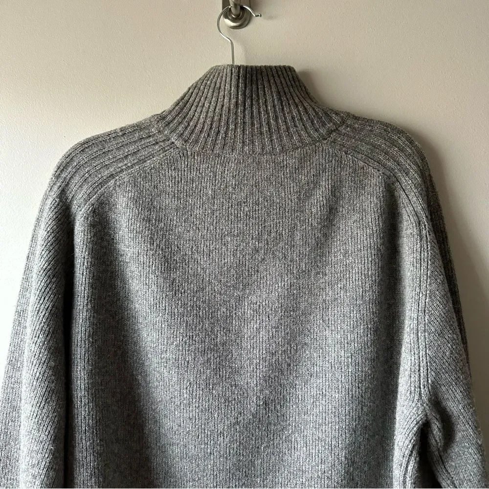 J. Crew Men's Lambs Wool Gray Full-Zip Mock Neck Minimalist Sweater Size XL